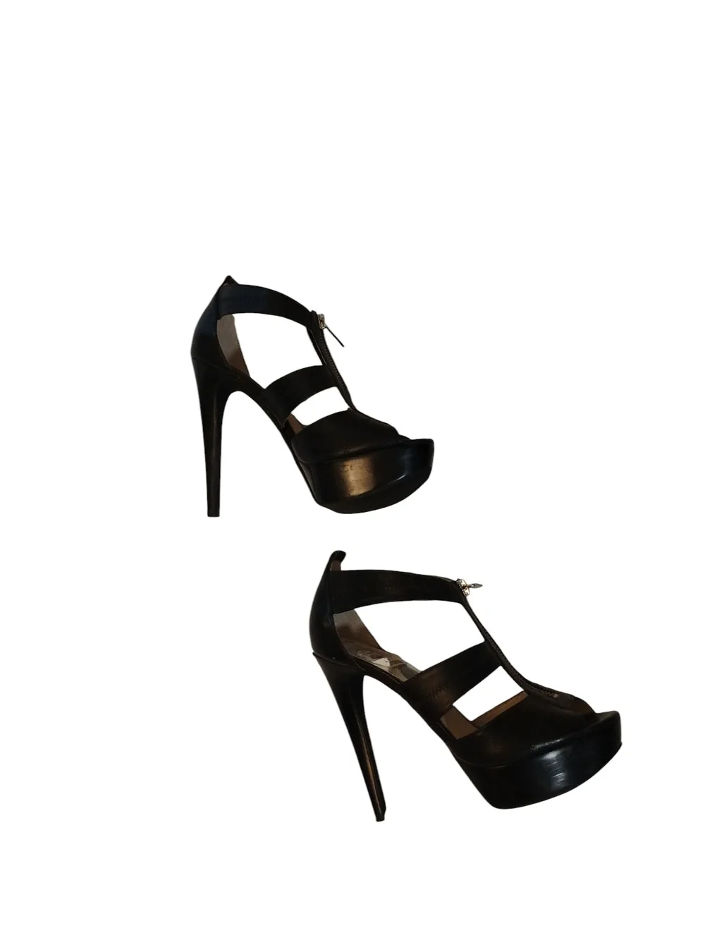Michael Kors Black Leather T-Strap Platform Sandals SZ 7
